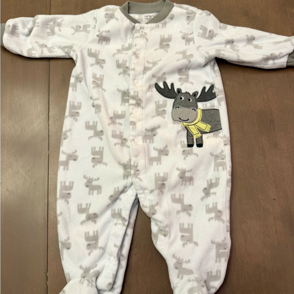 Carter's White and Gray Moose Footie